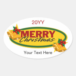 Klassieke aangepaste tekst Prettig kerstfeest oval Ovale Sticker