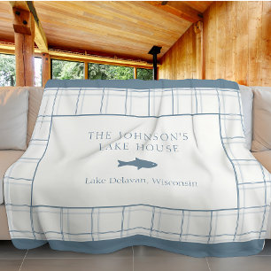 Klassieke aanpasbare geruite Lake House Blauwe Vis Fleece Deken