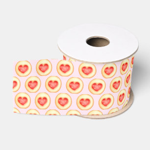 Klassieke aardbei hart duimafdruk cookies grosgrain lint