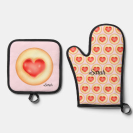 Klassieke aardbei hart duimafdruk cookies ovenwant & pannenlap set