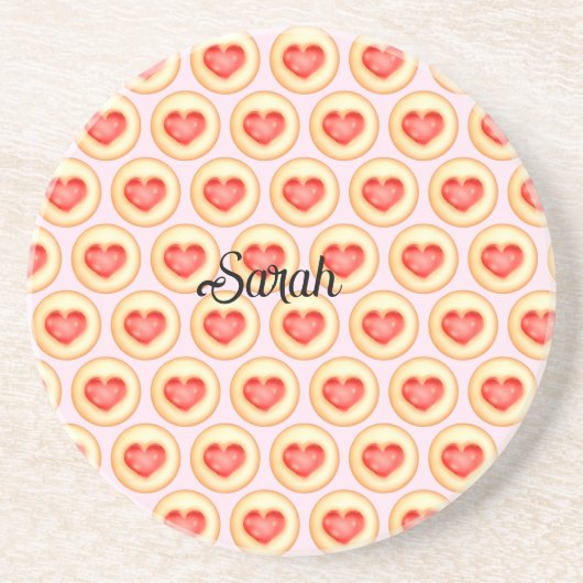 Klassieke aardbei hart duimafdruk cookies zandsteen onderzetter (Voorkant)