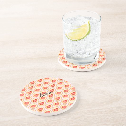 Klassieke aardbei hart duimafdruk cookies zandsteen onderzetter (Zijkant)