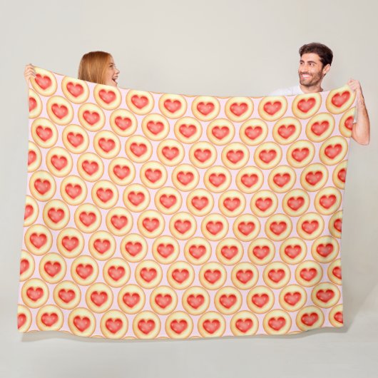 Klassieke aardbeihart Thumbprint-koekjes Fleece Deken (In situ)