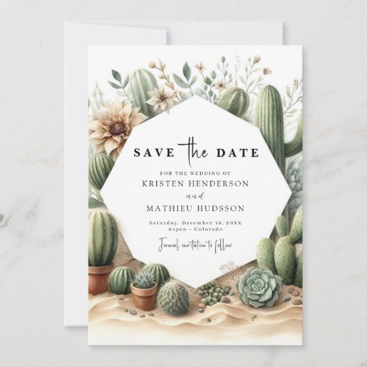 Klassieke aardse cactus bruiloft save the date (Voorkant)