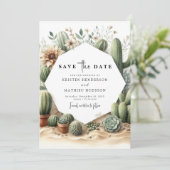Klassieke aardse cactus bruiloft save the date (Staand voorkant)
