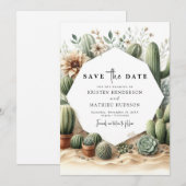 Klassieke aardse cactus bruiloft save the date (Voorkant / Achterkant)