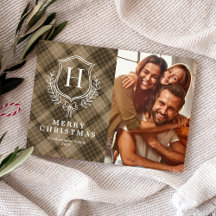 Klassieke aardse geruite monogram foto Kerstmis
