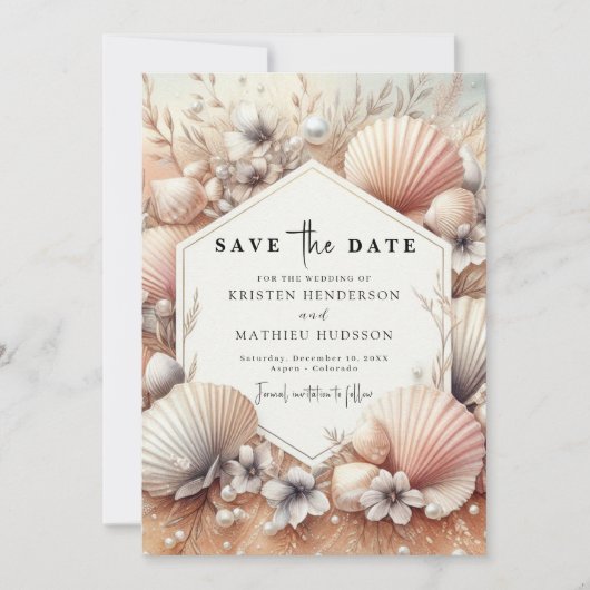 Klassieke aardse strand bruiloft save the date (Voorkant)