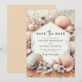Klassieke aardse strand bruiloft save the date (Voorkant / Achterkant)