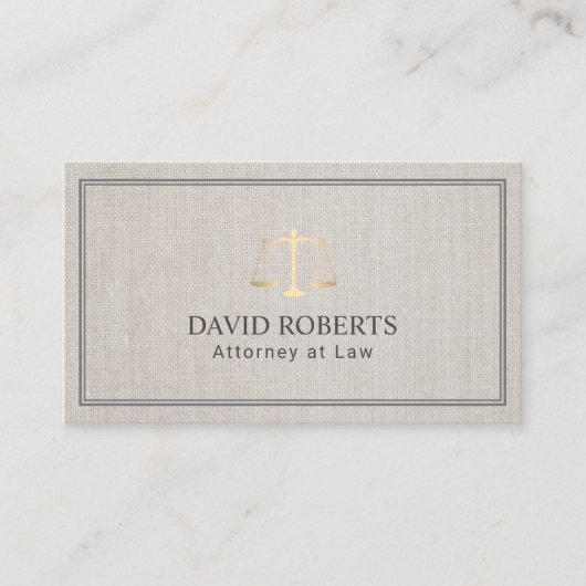Klassieke advocaat: Gold Scale Elegant Linen Visitekaartje (Voorkant)