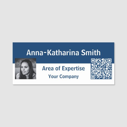 Klassieke afbeelding QR-code Blauw & Wit Naambordj Naamplaatje (Voorkant)
