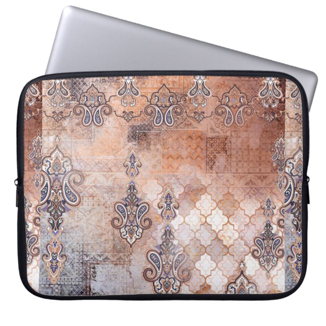 Klassieke  afdruk met patchwork, paisley elem laptop sleeve (Voorkant)