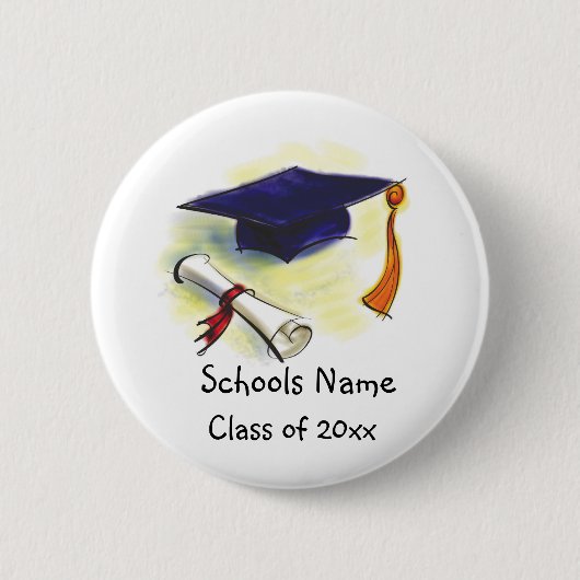Klassieke afstudeerhoed & diploma ronde button 5,7 cm (Voorkant)