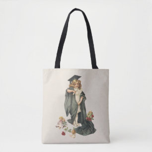 Klassieke afstuderen, meisje met een baret en toga tote bag