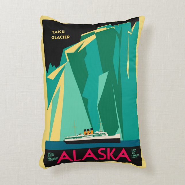 Klassieke Alaska Reisposter Kunst, Taku Gletsjer Accent Kussen (Voorkant(Verticaal))
