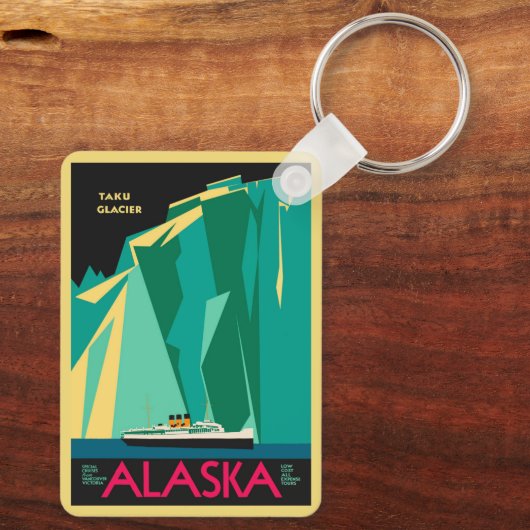 Klassieke Alaska Reisposter Kunst, Taku Gletsjer Sleutelhanger (Achterkant)