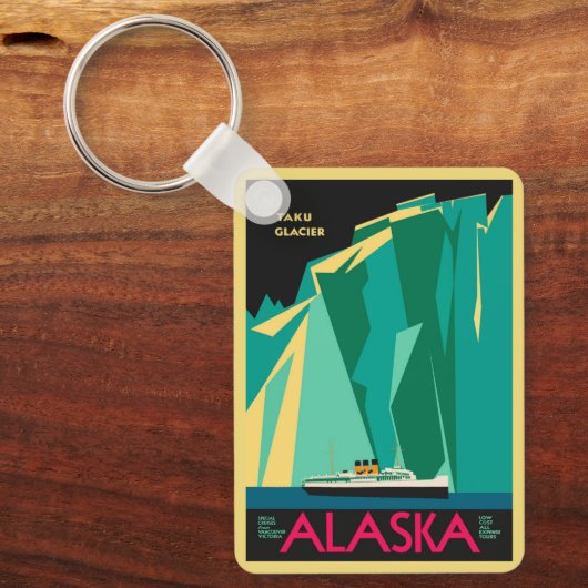 Klassieke Alaska Reisposter Kunst, Taku Gletsjer Sleutelhanger (Voorkant)