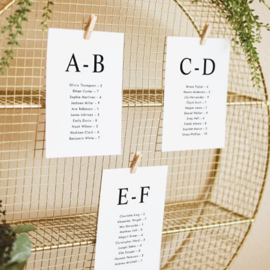 Klassieke Alfabetische Wedding Zitting Chart Kaart