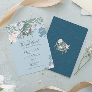 Klassieke Alice In Wonderland Roze Rozen Verjaarda Kaart