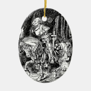 Klassieke Alice in Wonderland Witte Ridder op Paar Keramisch Ornament