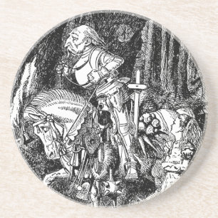 Klassieke Alice in Wonderland Witte Ridder op Paar Zandsteen Onderzetter
