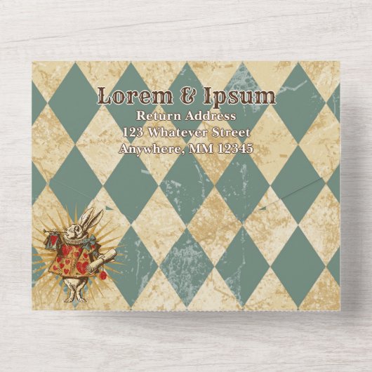 Klassieke Alice Witte Konijn All In One Uitnodigin All In One Uitnodiging (Achterkant)