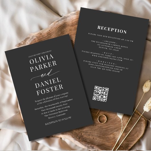 Klassieke All-in-One QR-code Elegante Trouwkaart Kaart