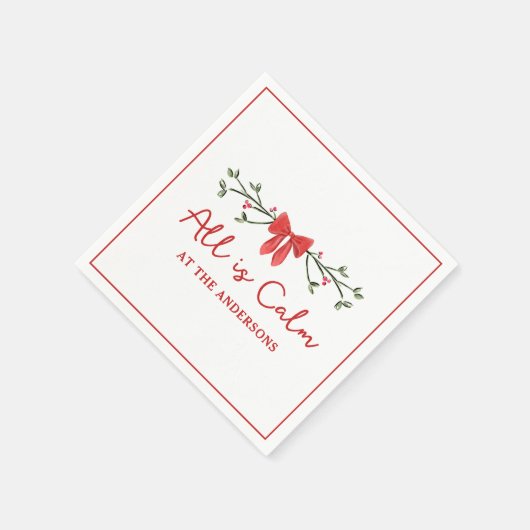 Klassieke "Alles is Kalm" Gepersonaliseerd Kerstfe Servet (Hoek)