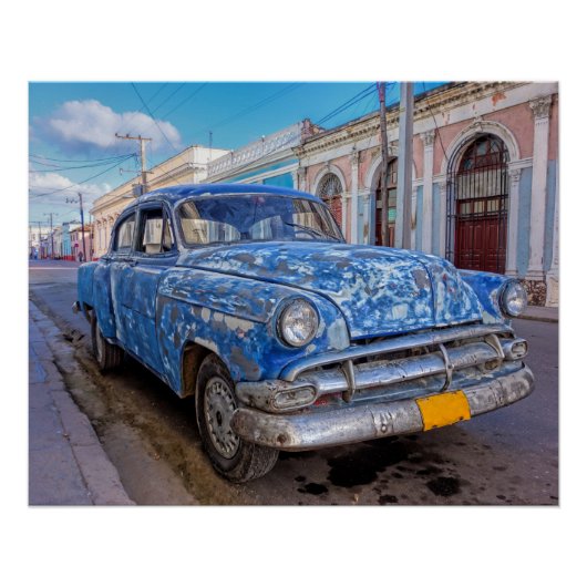 Klassieke Amerikaanse auto in Cienfuegos poster (Voorkant)