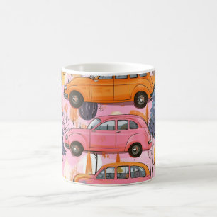 Klassieke Amerikaanse auto's muurkunstprint, Vinta Koffiemok