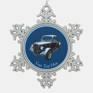 Klassieke Amerikaanse make Pickup uit 1937 Tin Sneeuwvlok Ornament
