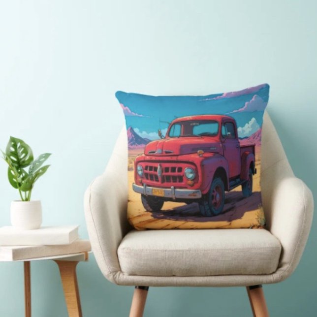 Klassieke Amerikaanse pick-up  Kussen (Classic American Pickup Throw Pillow 100% polyester hidden zipper enclosure.)