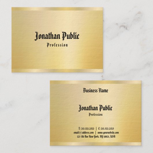 Klassieke Amerikaanse tekst Faux Gold  Sjabloon Visitekaartje (Voorkant / Achterkant)
