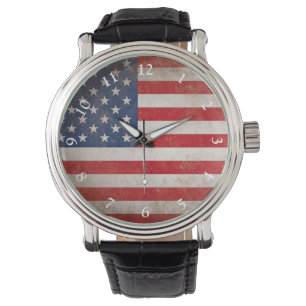 Klassieke  Amerikaanse vlag met cijfers Horloge