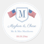 Klassieke Amerikaanse vlag Monogram bruiloft gunst Ronde Sticker (Voorkant)