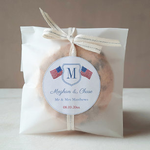 Klassieke Amerikaanse vlag monogram trouwgunst Ronde Sticker