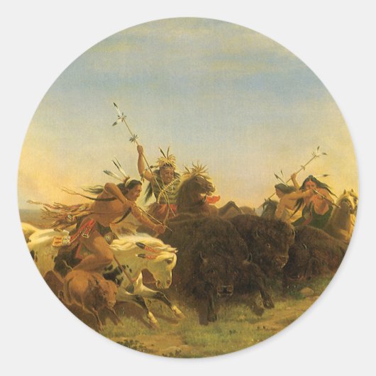 Klassieke Amerikaanse Westerse Kunst, Buffalo Jach Ronde Sticker (Voorkant)