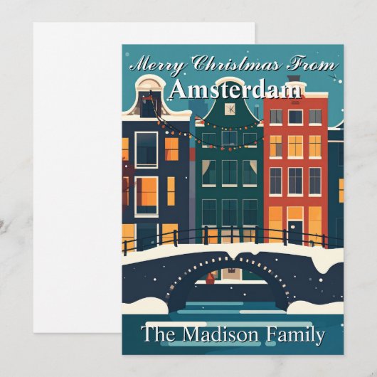 Klassieke Amsterdam Christmas Family Canal Houses Feestdagenkaart (Voorkant / Achterkant)