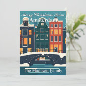 Klassieke Amsterdam Christmas Family Canal Houses Feestdagenkaart (Staand voorkant)