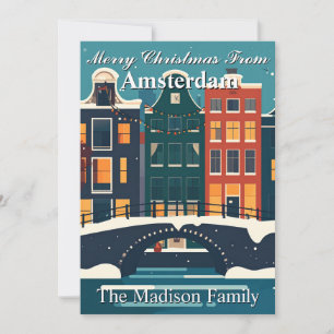 Klassieke Amsterdamse Kerstmis Familie Grachtenhui Feestdagenkaart