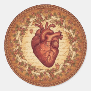Klassieke Anatomische Hart Bloem Illustratie Kunst Ronde Sticker