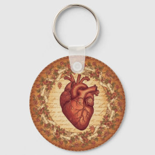 Klassieke Anatomische Hart Bloem Illustratie Kunst Sleutelhanger