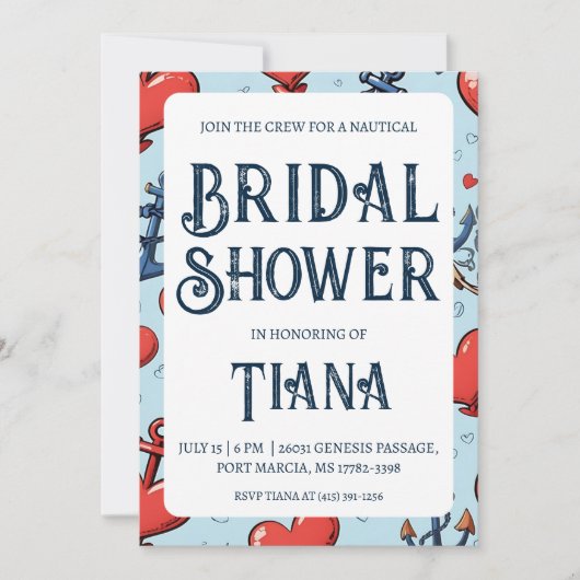 klassieke anker nautische bruiloft douche uitnodig kaart (Voorkant)