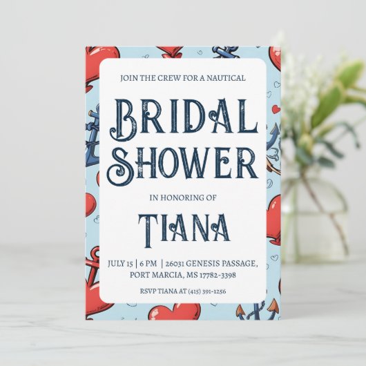 klassieke anker nautische bruiloft douche uitnodig kaart (Staand voorkant)