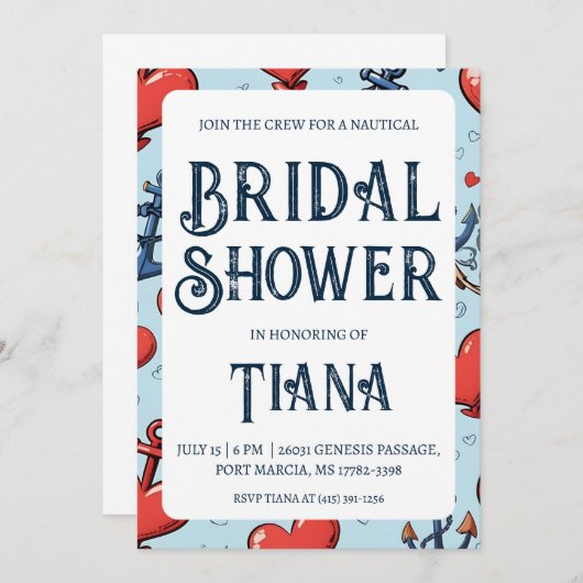 klassieke anker nautische bruiloft douche uitnodig kaart (Voorkant / Achterkant)