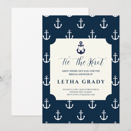 klassieke anker nautische bruiloft douche uitnodig kaart (Voorkant / Achterkant)