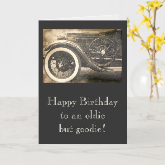 Klassieke Antiek Auto Custom Verjaardag Kaart (Gele Bloem)