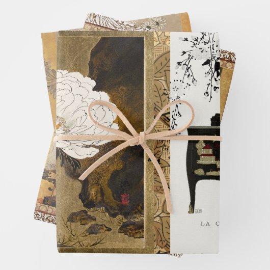 Klassieke Antiek Coromandel Schermkunst Inpakpapier Vel (In situ)