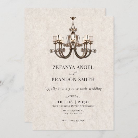 Klassieke antiek kroonluchters bruiloft kaart (Voorkant / Achterkant)