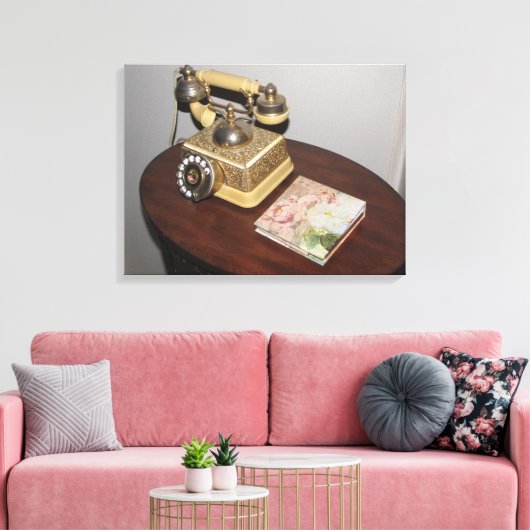Klassieke Antiek telefoon en tafel verpakt Canvas (Insitu (Woonkamer))